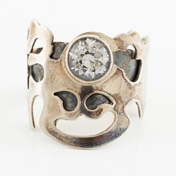 Jan-Christer Lundqvist, ring, sterling silver, with a white faceted stone, Skövde 1997.