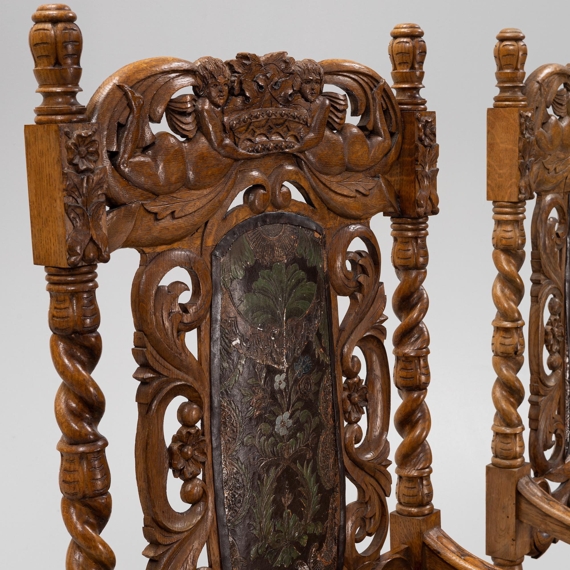 A pair of Baroque style armchairs, circa 1900.