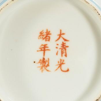 A pair of blue and white 'bats' bowls, China, 20th century, with Guangxu six character mark.