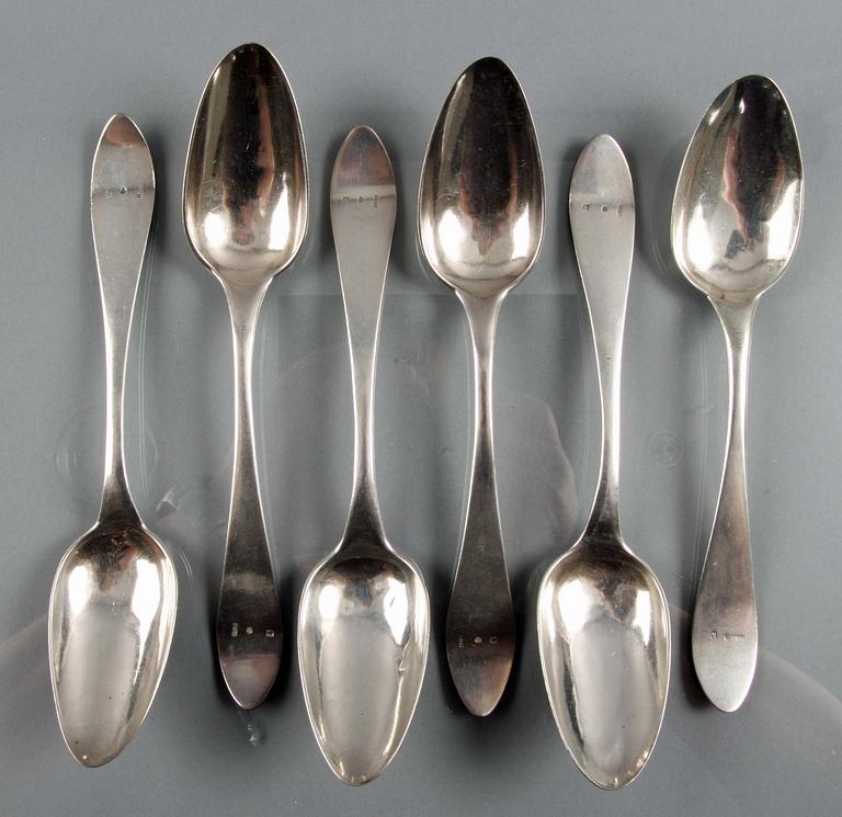 MATSKEDAR, 6 st, silver, trol. Jacob Gustaf Bursell, Jönköping.