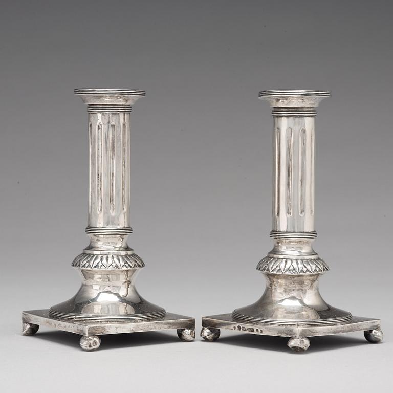 A pair of Swedish 18th century silver candlesticks, marks of Jacob Möller, Malmö 1799.