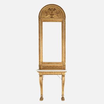 A Swedish Empire mirror and console table, early 19th century.