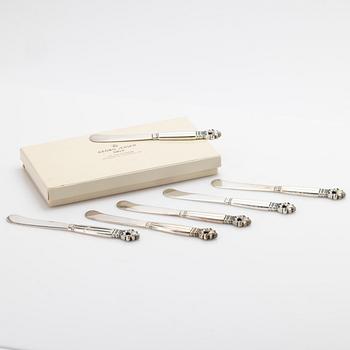 Johan Rohde, Butter knives, 6, sterling silver, “Konge” / “Acorn”, Georg Jensen, Denmark, after 1945.