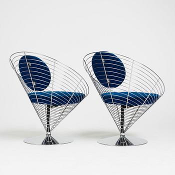 Verner Panton, fåtöljer ett par, "Wire Cone Chair", Fritz Hansen, Danmark 1989.