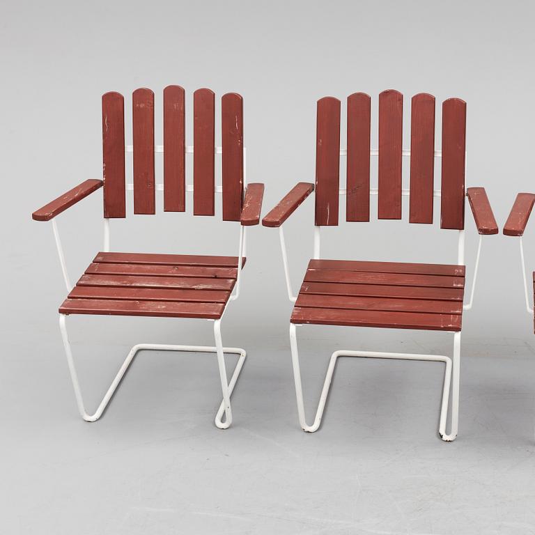 Four second half of the 20th century garden armchairs by Grythyttan stålmöbler.