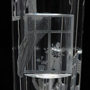 Tapio Wirkkala, a rare engraved "Finestra" glass vase, Iittala, Finland, 1947, model 3220, engraved by Theodor Käppi.