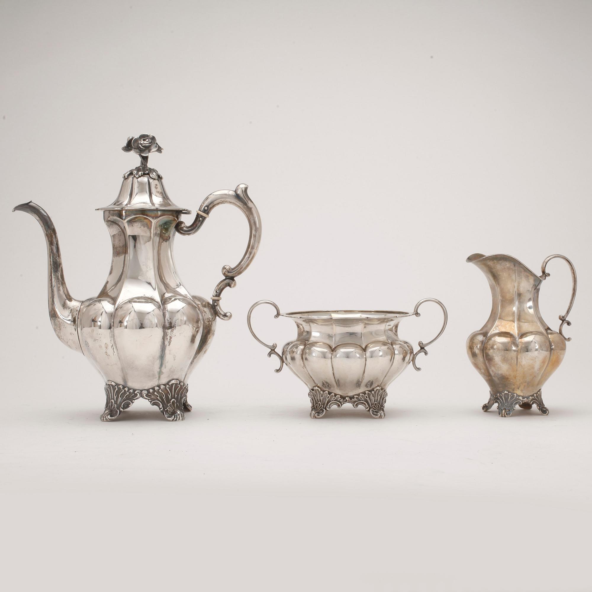 KAFFESERVIS, 3 delar. Silver. AG Dufva, Stockholm1923-24. Tot ca 1190 g.
