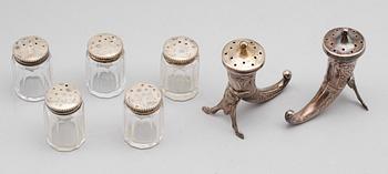 SALTSTRÖARE, 7 st (5+2), silver, 1900-talets första hälft.