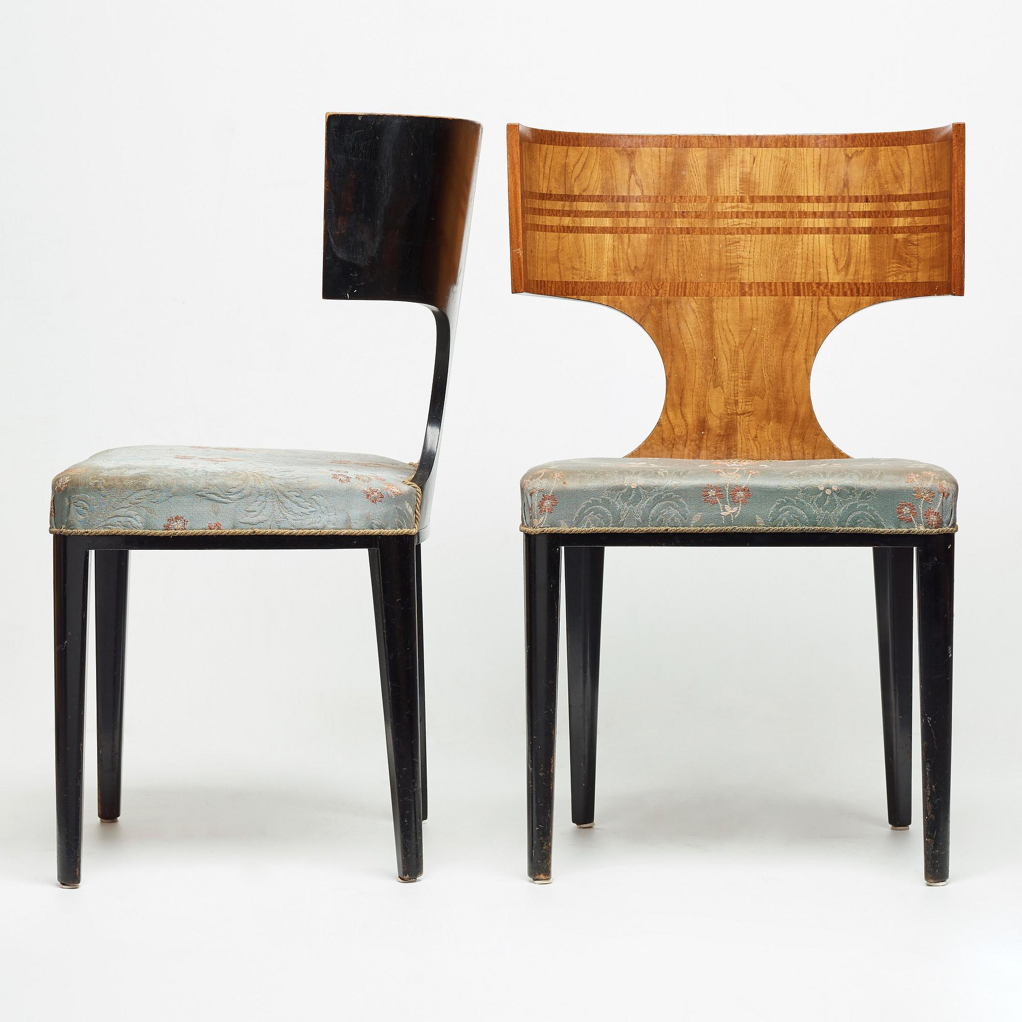 Swedish Grace, a pair of klismos chairs for Carl Johansons Möbleringsaffär, 1930's.