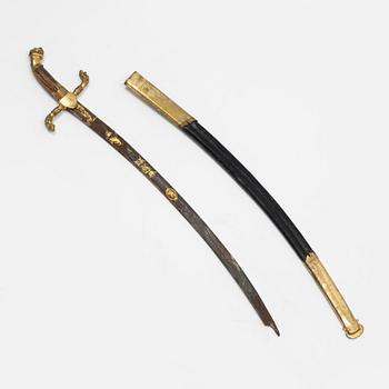 A shortened Hussar officer's sabre with scabbard, early 19th Century.