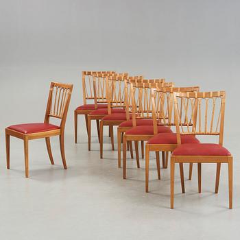 Josef Frank, A set of eight Josef frank walnut and rattan chairs, Svenskt Tenn, model 1165.