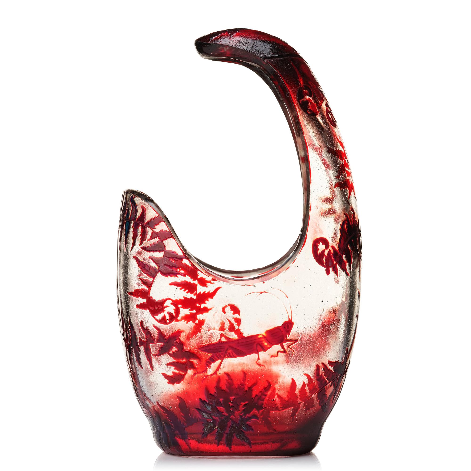 Emile Gallé, an asymmetrical Art Nouveau fire polished cameo glass vase, Nancy, France.