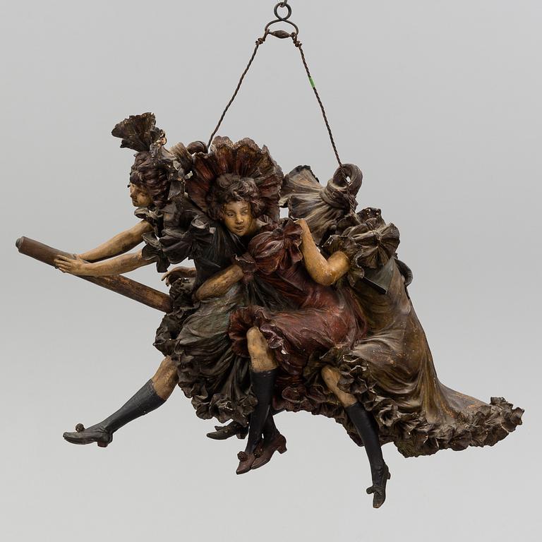 ERNST WAHLISS, sculpture, painted plaster, Turn, Vienna, Austria, circa 1900.