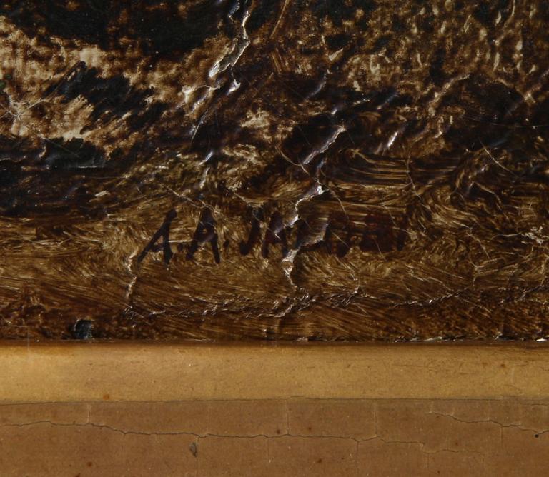 OKÄND KONSTNÄR, olja på duk, sign "AA JACOBI".