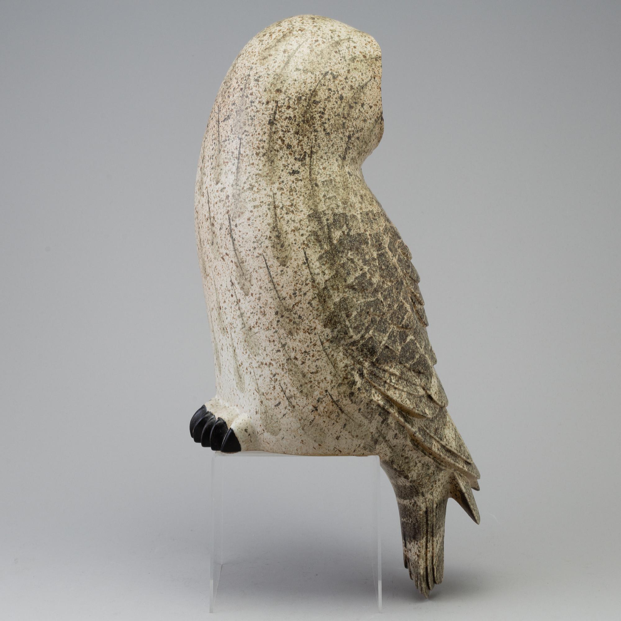 PAUL HOFF, a stoneware sculpture of a "Strix Nebulosa" owl, no 377, Gustavsberg studio, Sweden 1986.