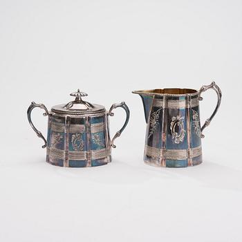 KAFFE-och TESERVIS,  4 delar, försilvrad tenn, James Dixon & Sons, Sheffield England 1800-talets slut.