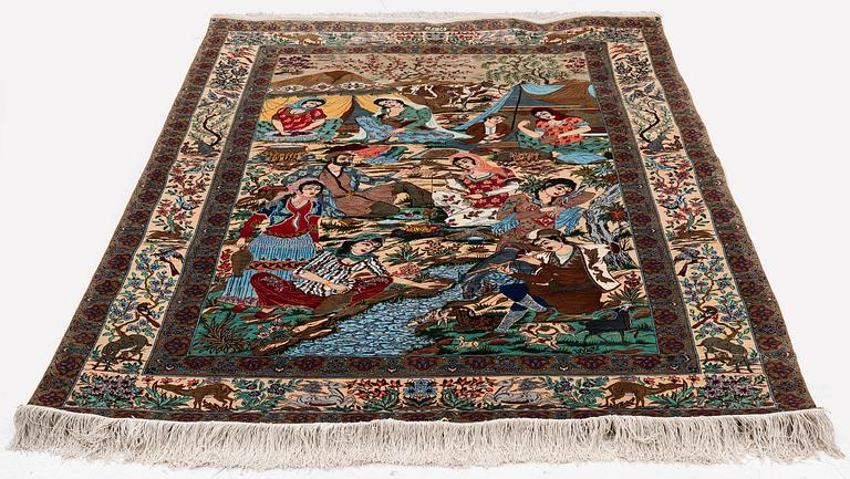 A silk Qum rug, Central Persia, signed, c. 135 x 208 cm.