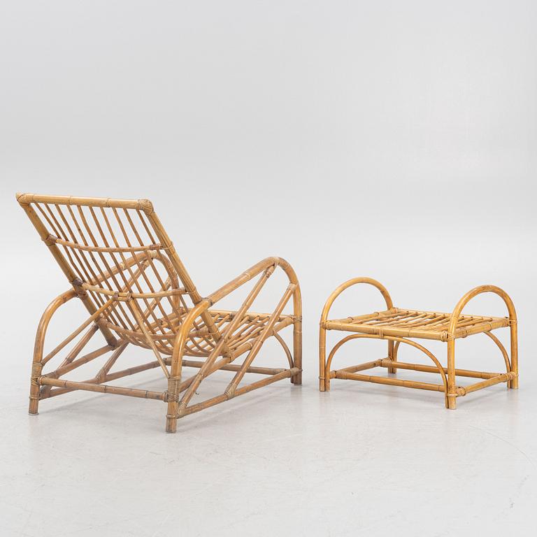 A bamboo lounge chair with ottoman, first half/mid 20th century.