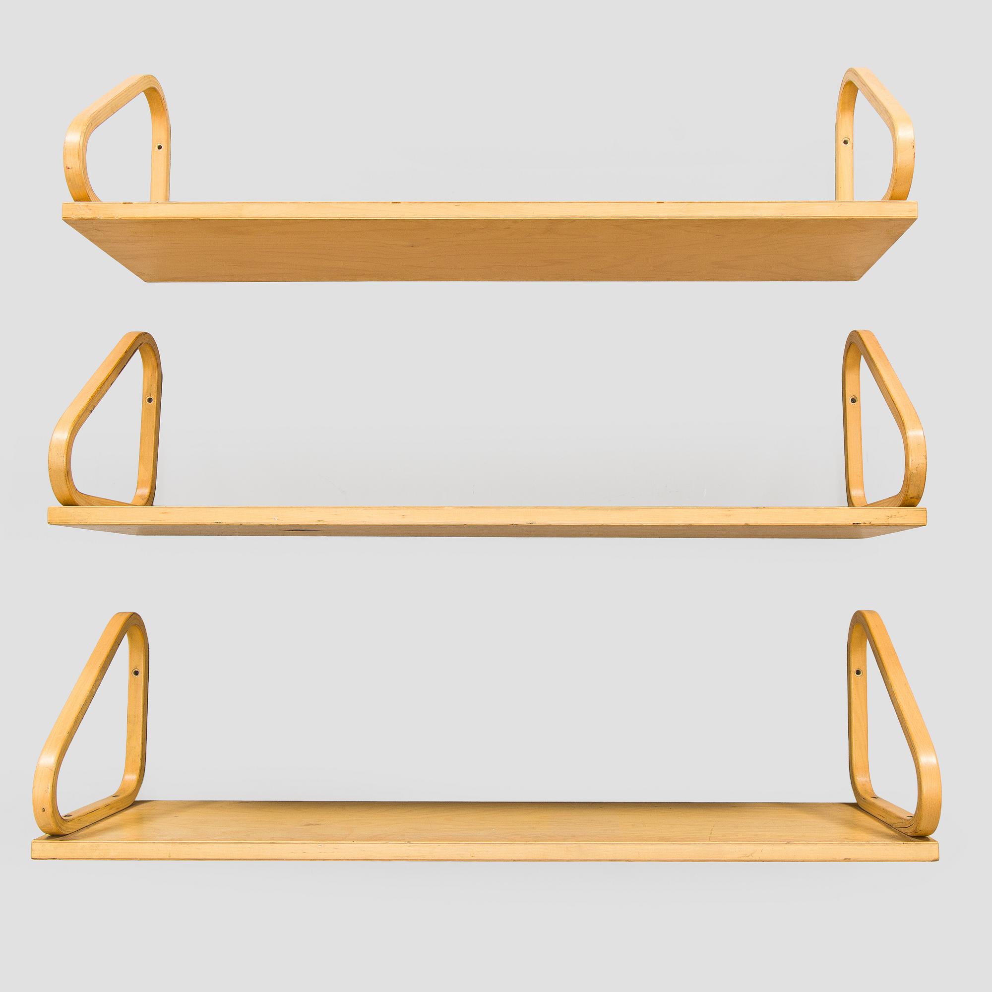 Alvar Aalto, three '112B' shelves, Artek, late 20th century.