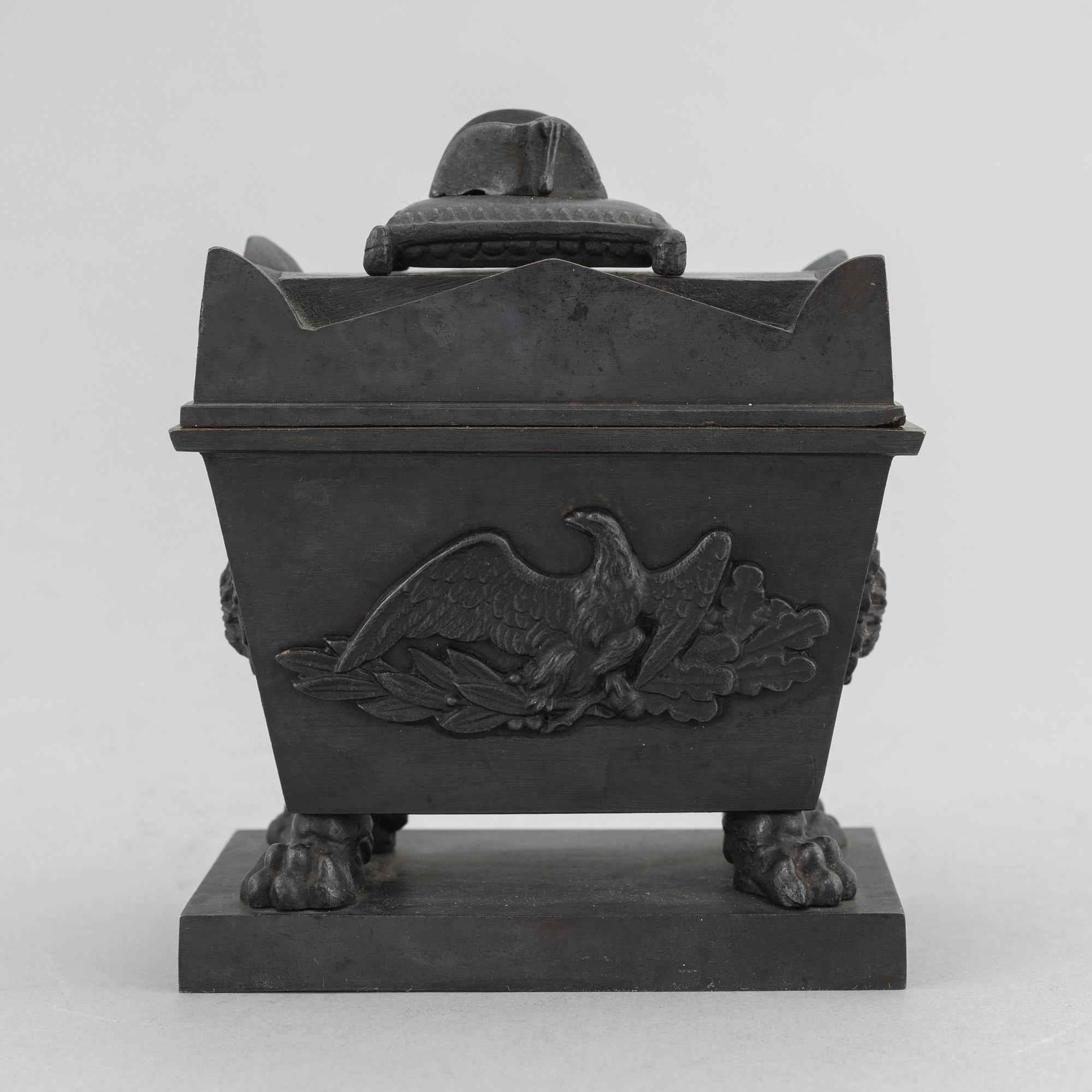 A cast iron inkwell in the form of the sarcophagus of Napoleon, Königliche Preußische Eisengießerei, Berlin, ca. 1815-20.