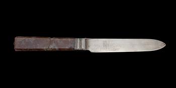 FRUKTKNIVAR, 12 st, silver samt agat. Petter Wigren, Malmö 1849.