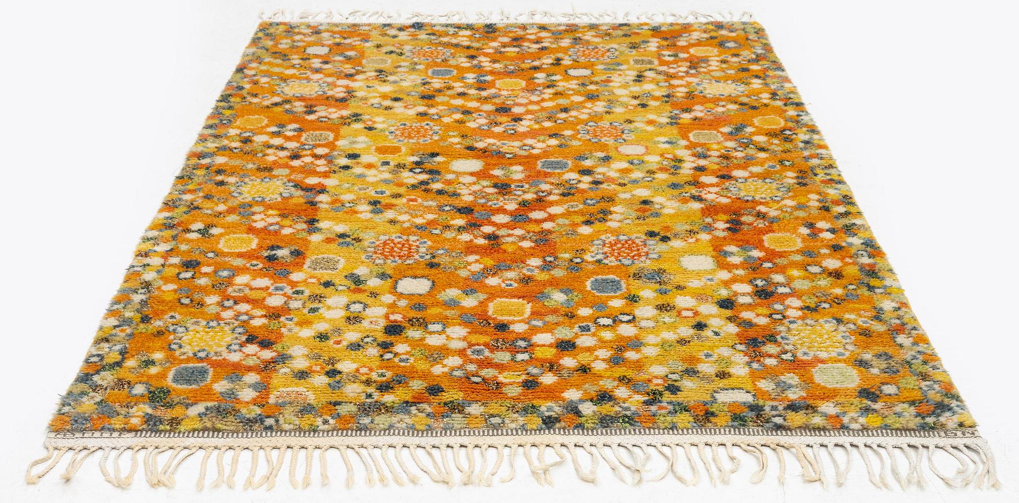 Barbro Nilsson, a carpet, 'Violetta gul', knotted pile, c. 210 x 130 cm, signed AB MMF BN.