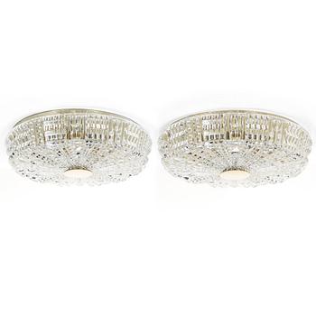 Carl Fagerlund, ceiling lights, a pair, Orrefors, 1960s.