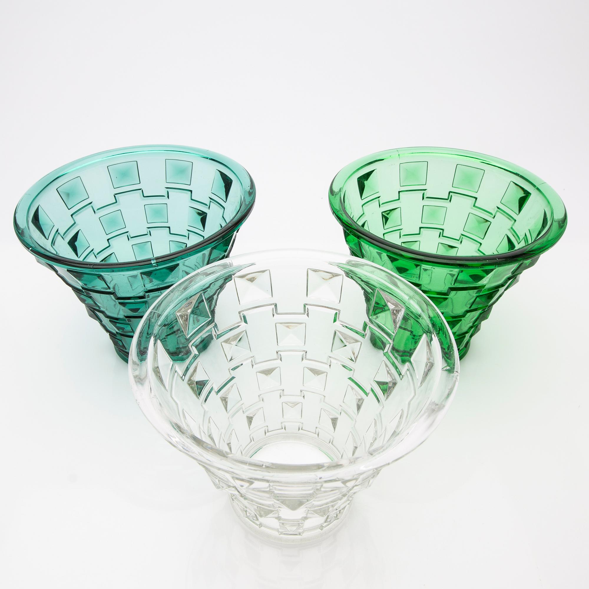 Simon Gate, vases, 3 pcs, "SP14", Orrefors, 1930s.