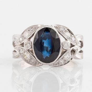 Sapphire and round brilliant cut diamond bracelet, ring and earrings.