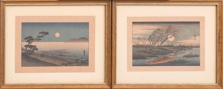 Ando Utagawa Hiroshige after et al, five Color woodcut prints, Japan 20th Century.