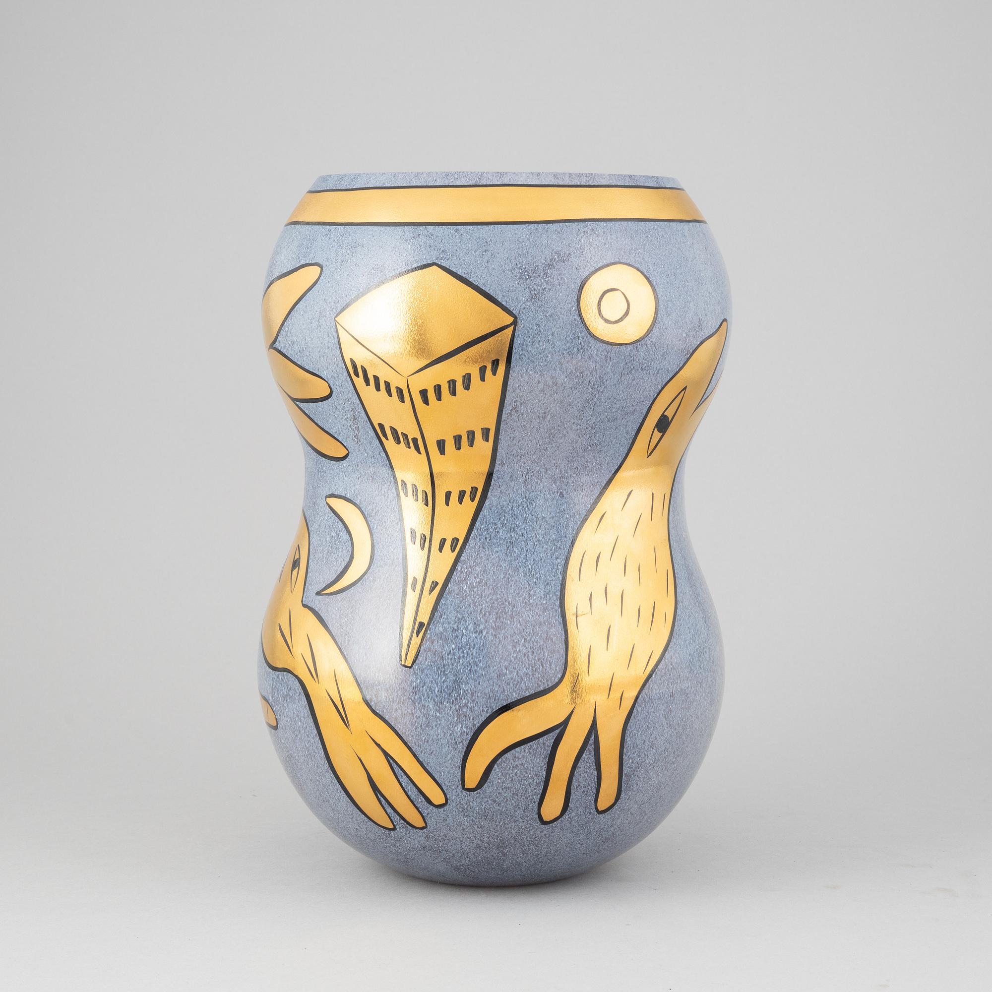 Ulrica Hydman-Vallien, vas, pokal, samt 6 glas, Kosta Boda, signerade.