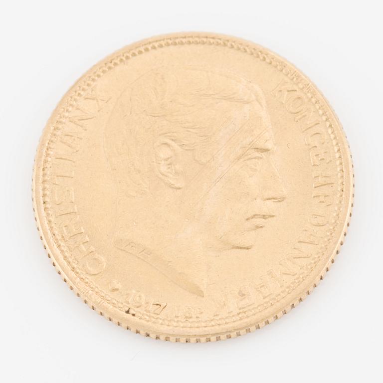 Guldmynt Christian X Danmark, 10 kroner 1917.
