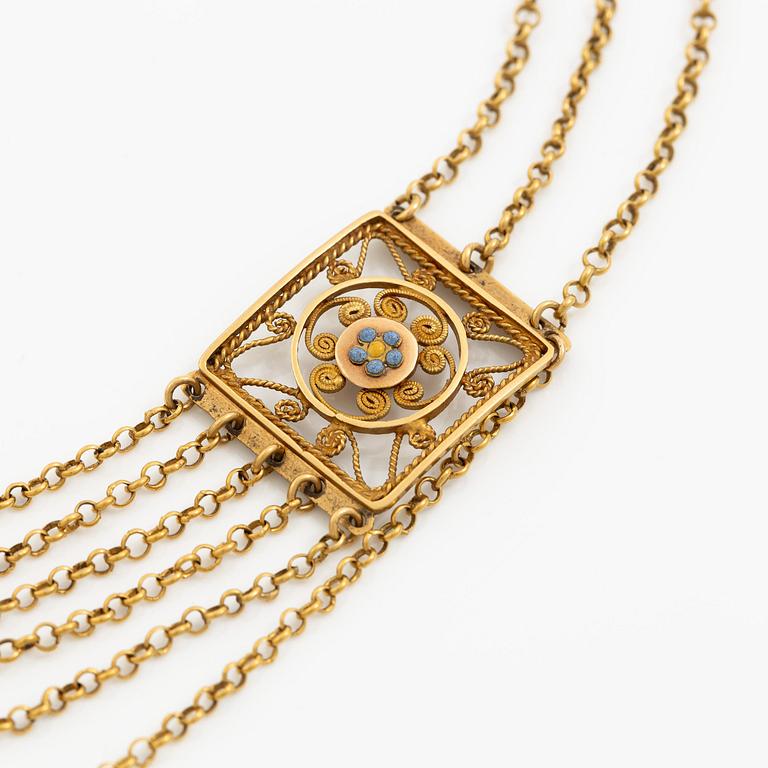 Collier 18K guld med emaljdekor, 1800-tal.