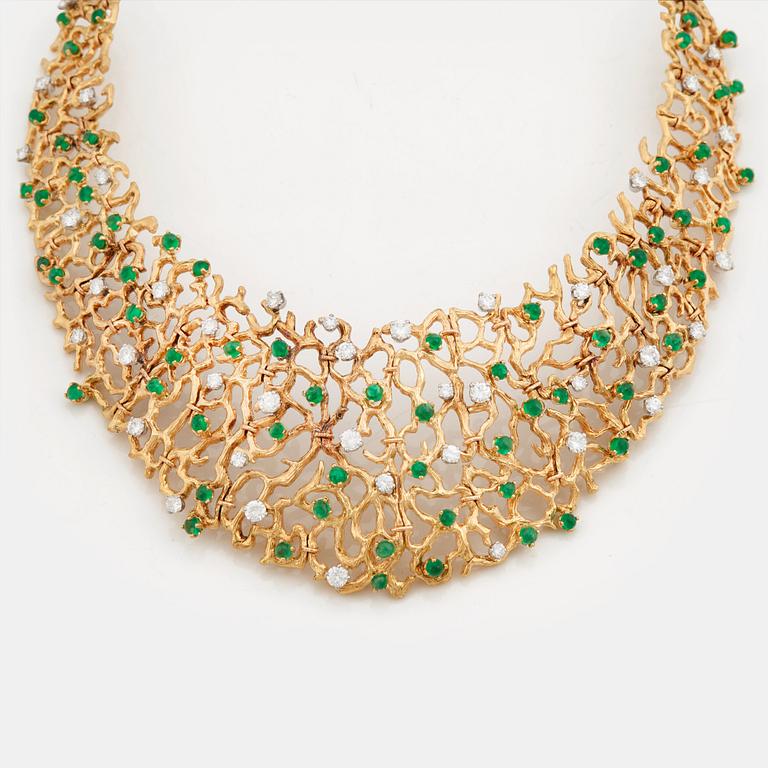 A emerald and brilliant cut diamond necklace by Gilbert Albert, Geneve, Zürich.