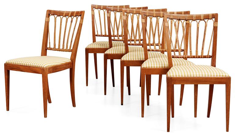 A set of six Josef Frank mahogany and , bamboo and ratten chairs, Svenskt Tenn,