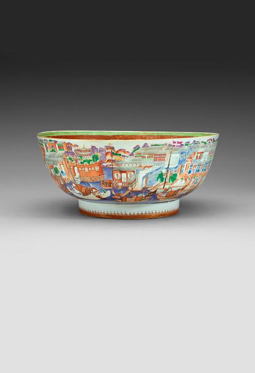 A massive Chinese Export 'Hong' punch bowl, Qing dynasty, Qianlong (1736-95).