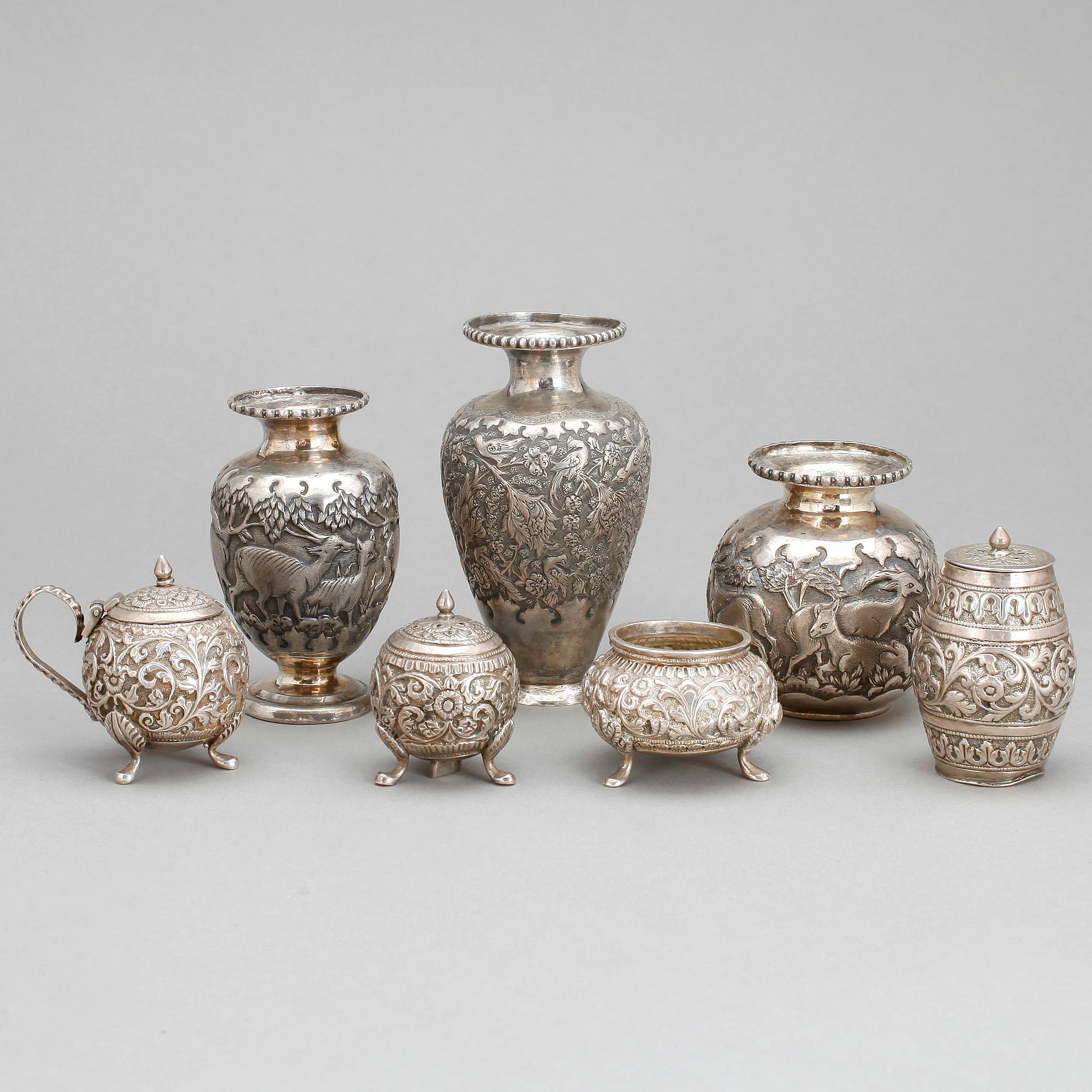 PARTI SILVER, 7 delar, Persien, 1800-/1900-tal, vikt ca 440 gram.