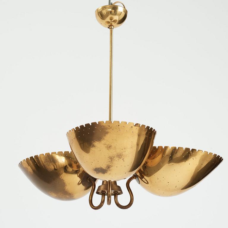 Carl-Axel Acking, probably, a Swedish Modern three light brass ceiling light, Arvid Böhlmarks Lampfabrik, 1940's.