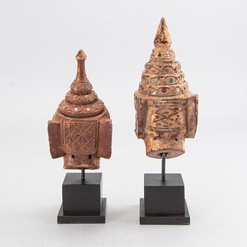 A set with two deities and three tazzas with covers, South East Asia, 20th Century.