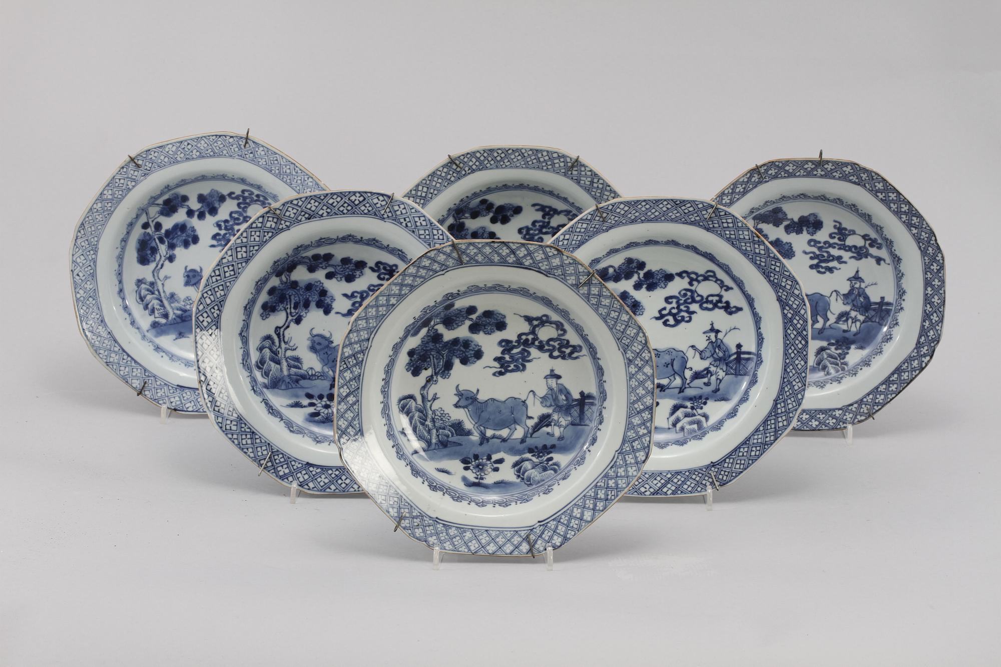 TALLRIKAR, 6 st, porslin, Kina, 1700-tal.