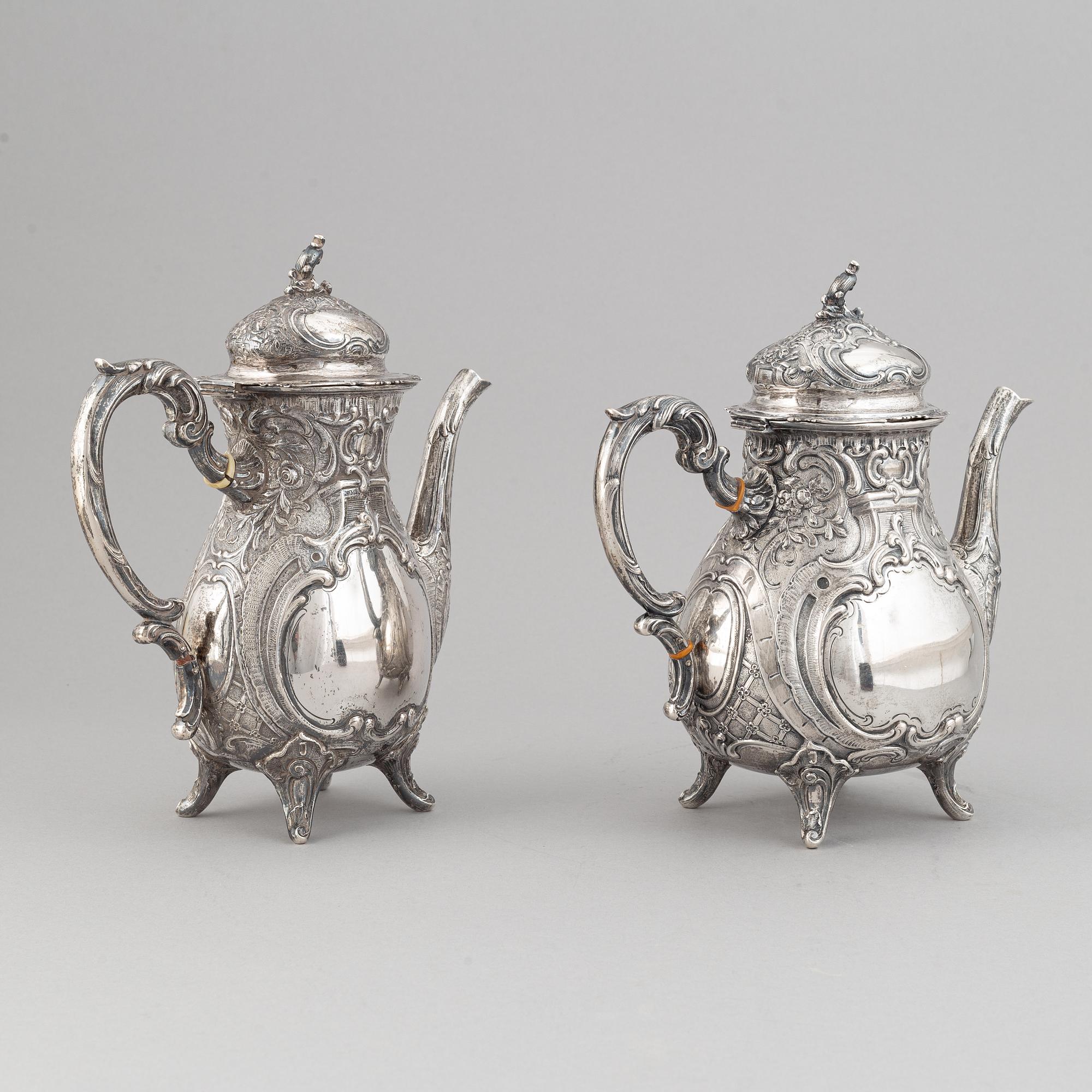 A German rococo style silver tea- and coffee service.