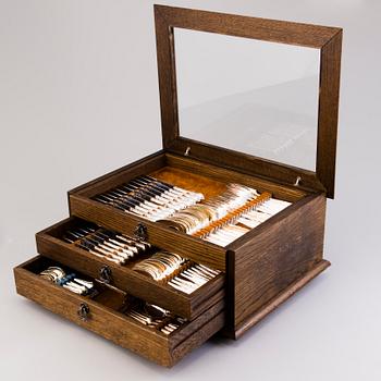 A 12-piece set of 'Chippendale' silver cutlery in wooden box, Kultakeskus, Hämeenlinna, Finland 1983.