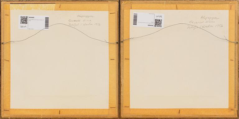 A set of two Chinese late Qing watercolours on rise paper.