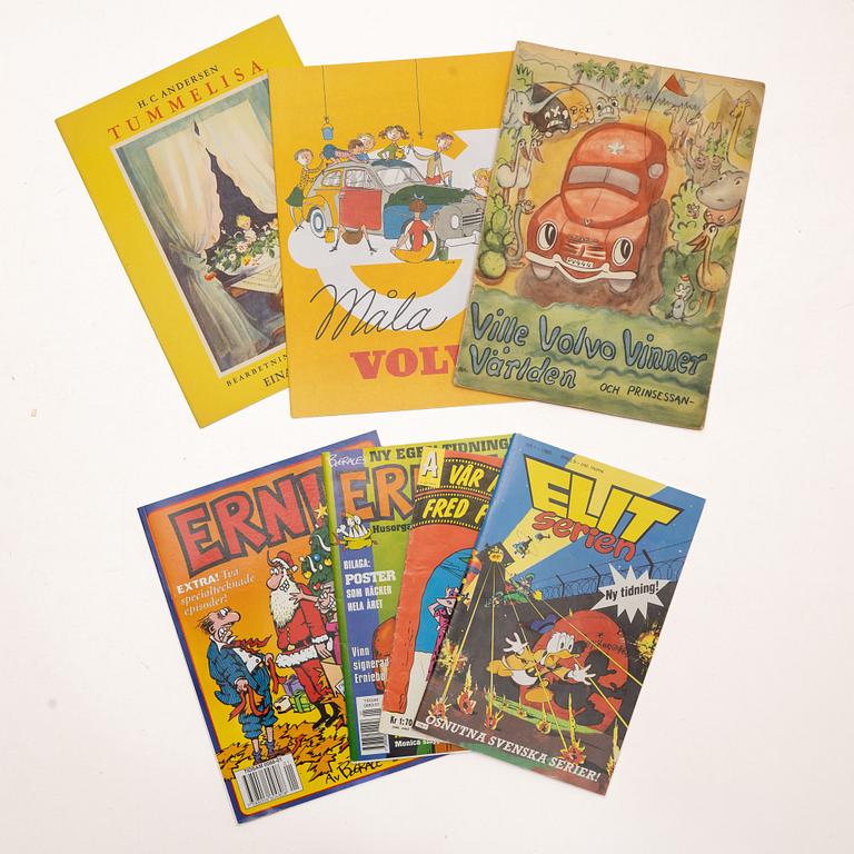 Collection of comic books, including "Salon Gahlin", "Pelle Svanslös" and "Elitserien", 1930s–1990s.