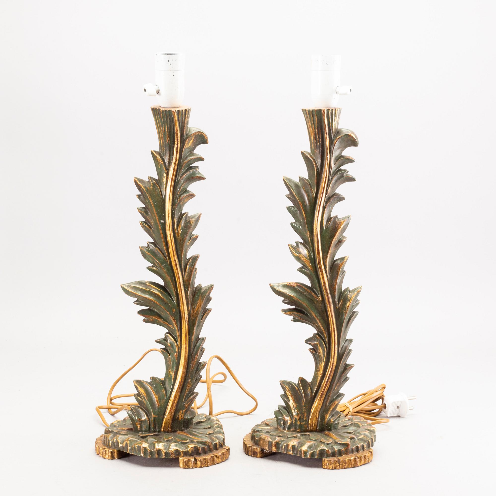A pair mid 20th century wood table lamps form Paoletti, Firenze Italy.