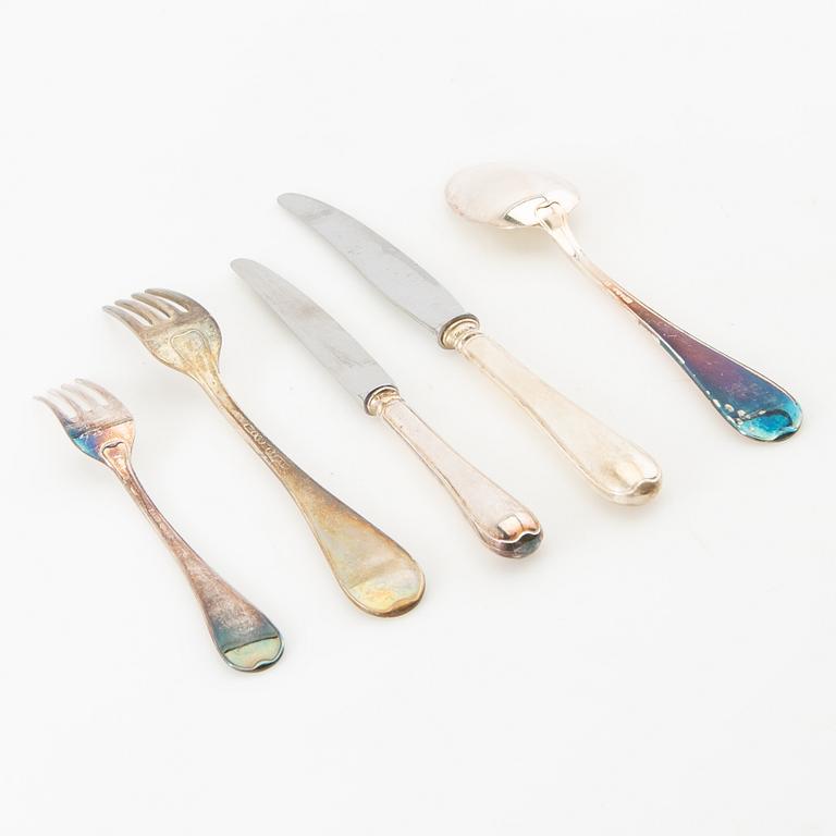 Cutlery set, 90 pieces, Old Swedish, silver and partly of low-grade silver, including GAB, Eskilstuna 1987.