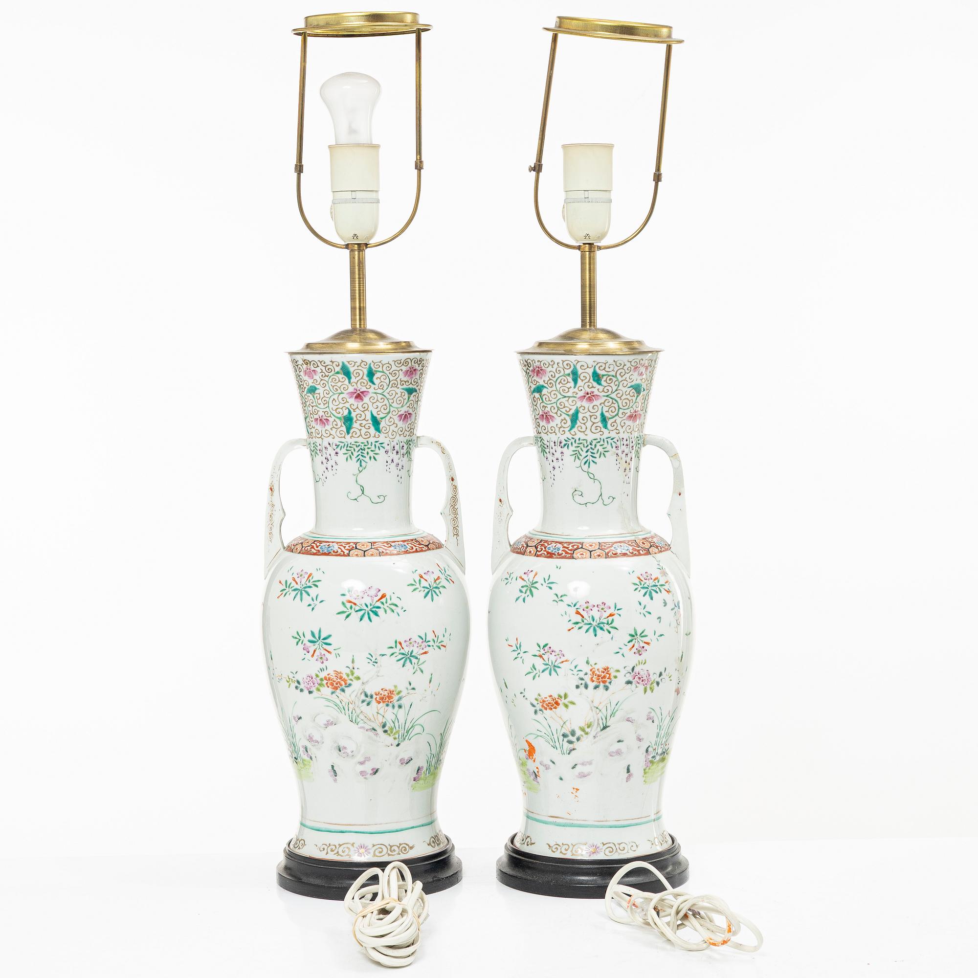 A pair of Japanese porcelain table lamps, Taishō/early Shōwa, 1920-/30s.