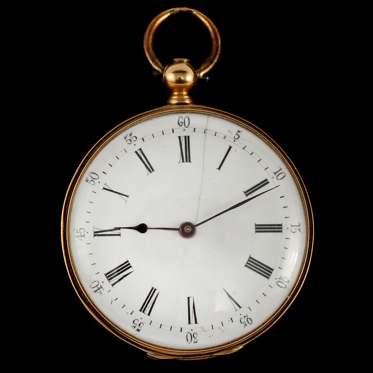 FICKUR, 18k guld, omkring år 1900. Vikt 34 g.