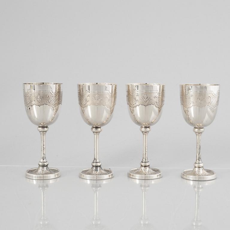 Four Sterling Silver Cups, Swedish import mark, second half of the 20th Century.