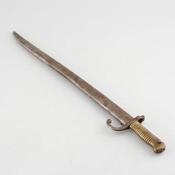 A french bayonet, dated 1875.